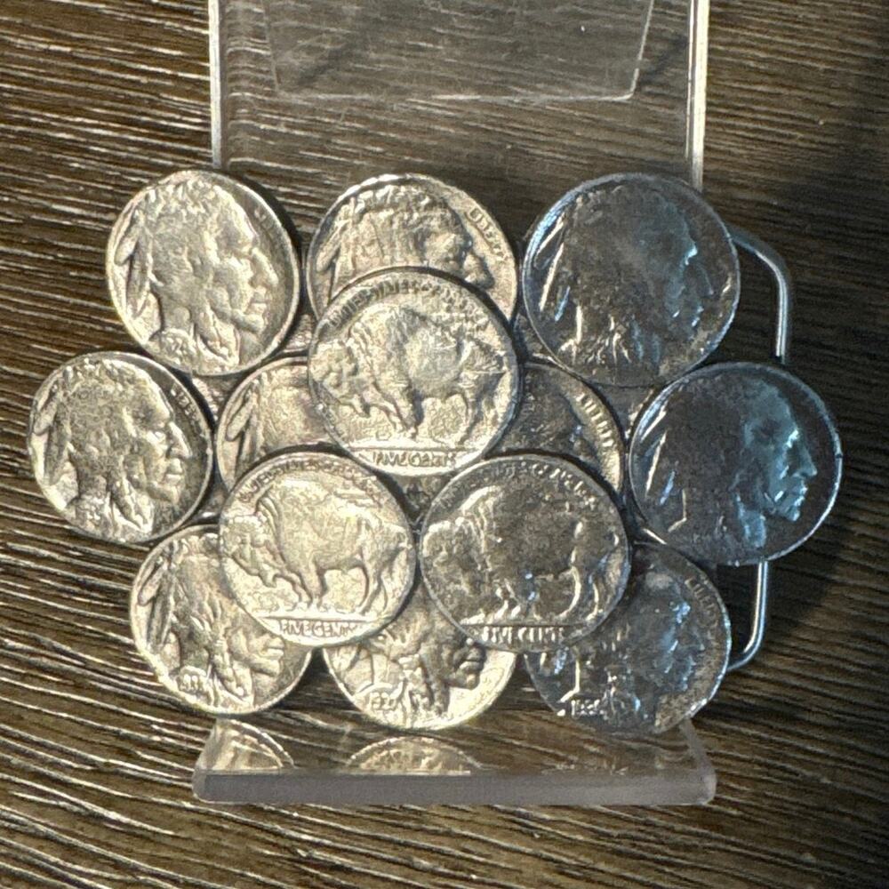Vintage 1981 Buffalo Nickel Belt Buckle Blue Bayou Brass Great American Co 332